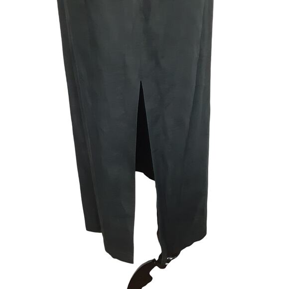 Vintage 90s Black Maxi Dress Halter Tie Neck 100% Linen Back Slit Resort Minimal - Picture 7 of 16